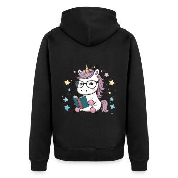 Licorne kawaii avec lunettes et livre - Veste à capuche bio Premium Unisexe - noir - Dos - Nico (187cm)