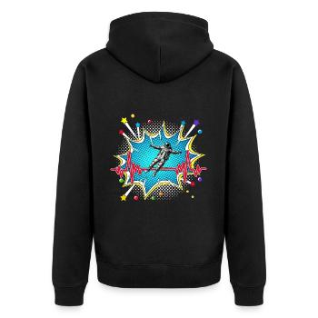 Motorradfahrer Pop Art Comic Retro Herzschlag - Unisex Premium Bio Zip Hoodie - Schwarz - Hinten - Nico (187cm)