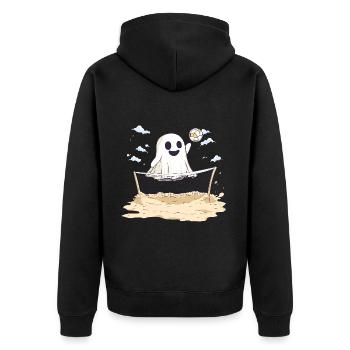 Geist Volleyball Halloween - Unisex Premium Bio Zip Hoodie - Schwarz - Hinten - Nico (187cm)