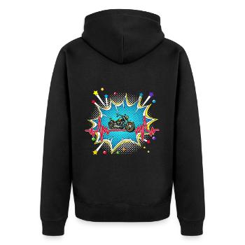 MTB Pop Art Comic Retro Herzschlag - Unisex Premium Bio Zip Hoodie - Schwarz - Hinten - Nico (187cm)