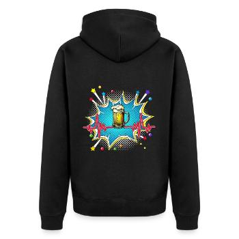 Bier Pop Art Comic Retro Herzschlag - Unisex Premium Bio Zip Hoodie - Schwarz - Hinten - Nico (187cm)