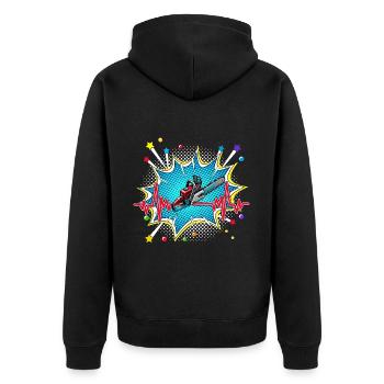 Frisbee Pop Art Comic Retro Herzschlag - Unisex Premium Bio Zip Hoodie - Schwarz - Hinten - Nico (187cm)