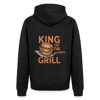 King of the Grill – Burgerpower - Unisex Premium Bio Zip Hoodie - Schwarz - Hinten - Nico (187cm)