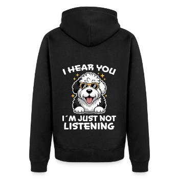 Old English Sheepdog Saying Joke Sheepdog Gift - Unisex Premium Organic Zip Hoodie - black - Back - Nico (187cm)