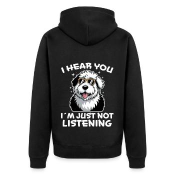 Old English Sheepdog Spruch Witz Sheepdog Geschenk - Unisex Premium Bio Zip Hoodie - Schwarz - Hinten - Nico (187cm)