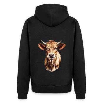 Braune Kuh - Unisex Premium Bio Zip Hoodie - Schwarz - Hinten - Nico (187cm)