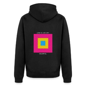 Liebe ist wie Kunst - bunt - LGBTQ Pansexual Pride - Unisex Premium Bio Zip Hoodie - Schwarz - Hinten - Nico (187cm)