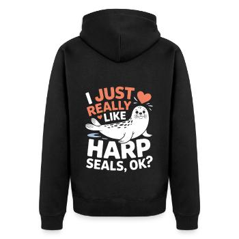 Seal Saying Seal Funny Harp Seal Gift - Unisex Premium Organic Zip Hoodie - black - Back - Nico (187cm)