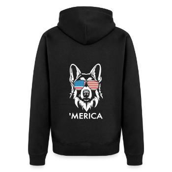 Deutsche Schäferhund Sonnenbrille 4. Juli Merica - Unisex Premium Bio Zip Hoodie - Schwarz - Hinten - Nico (187cm)