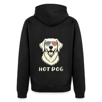 Golden Retriever mit Sonnenbrille 4. Juli Hotdog - Unisex Premium Bio Zip Hoodie - Schwarz - Hinten - Nico (187cm)