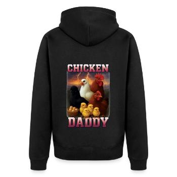 Huhn - Unisex Premium Bio Zip Hoodie - Schwarz - Hinten - Nico (187cm)