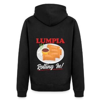 Lumpia Frühlingsrolle Geschenk - Unisex Premium Bio Zip Hoodie - Schwarz - Hinten - Nico (187cm)