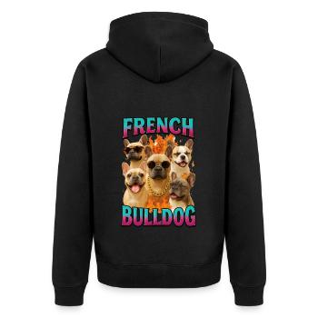 Französische Bulldogge - Unisex Premium Bio Zip Hoodie - Schwarz - Hinten - Nico (187cm)