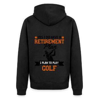Golf Rentenplan Humor Golfspieler - Unisex Premium Bio Zip Hoodie - Schwarz - Hinten - Nico (187cm)