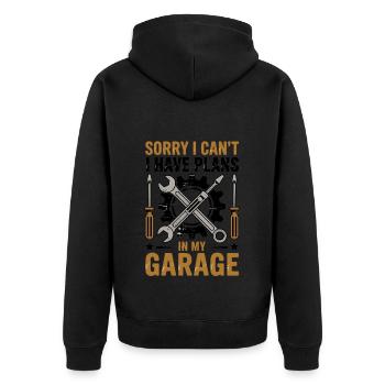Lustiger Heimwerker Garagenspruch - Unisex Premium Bio Zip Hoodie - Schwarz - Hinten - Nico (187cm)