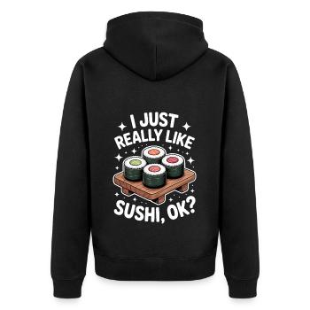 Sushi Japan Lustiges Kawaii Sushi Geschenk - Unisex Premium Bio Zip Hoodie - Schwarz - Hinten - Nico (187cm)