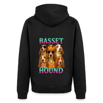Basset - Unisex Premium Bio Zip Hoodie - Schwarz - Hinten - Nico (187cm)