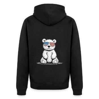 Funny teddy bear with US sunglasses - Unisex Premium Organic Zip Hoodie - black - Back - Nico (187cm)