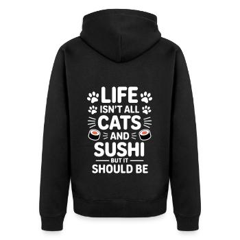 Sushi Cats Japan Funny Kawaii Sushi Gift - Unisex Premium Organic Zip Hoodie - black - Back - Nico (187cm)
