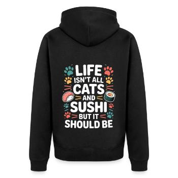 Sushi Cats Japan Funny Kawaii Sushi Gift - Unisex Premium Organic Zip Hoodie - black - Back - Nico (187cm)