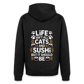 Sushi Cats Japan Funny Kawaii Sushi Gift - Unisex Premium Organic Zip Hoodie - black - Back - Nico (187cm)