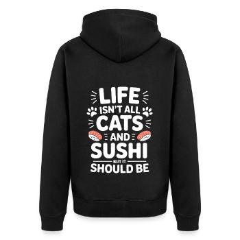 Sushi Cats Japan Funny Kawaii Sushi Gift - Unisex Premium Organic Zip Hoodie - black - Back - Nico (187cm)