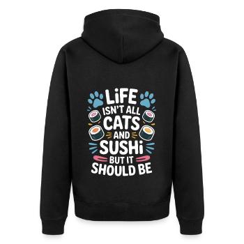 Sushi Cats Japan Funny Kawaii Sushi Gift - Unisex Premium Organic Zip Hoodie - black - Back - Nico (187cm)