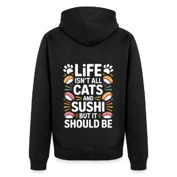Sushi Cats Japan Funny Kawaii Sushi Gift - Unisex Premium Organic Zip Hoodie - black - Back - Nico (187cm)