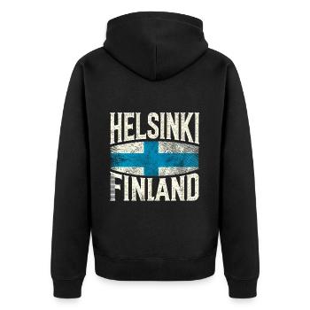 Helsinki Finland - Unisex Premium Organic Zip Hoodie - black - Back - Nico (187cm)