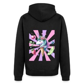 Einhorn Eis Kinder Mädchen Jungen Teenie Einhörner - Unisex Premium Bio Zip Hoodie - Schwarz - Hinten - Nico (187cm)