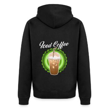 Iced Coffee Eiskaffee Kaffeeliebhaber Geschenk - Unisex Premium Bio Zip Hoodie - Schwarz - Hinten - Nico (187cm)