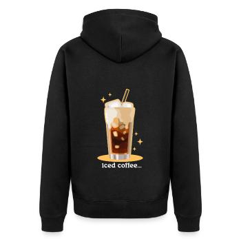 Iced Coffee Eiskaffee Kaffeeliebhaber Geschenke - Unisex Premium Bio Zip Hoodie - Schwarz - Hinten - Nico (187cm)