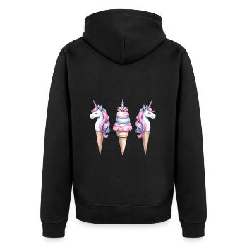 Retro Einhörner Eis Eiskreme Eiscrem Kinder Kind - Unisex Premium Bio Zip Hoodie - Schwarz - Hinten - Nico (187cm)