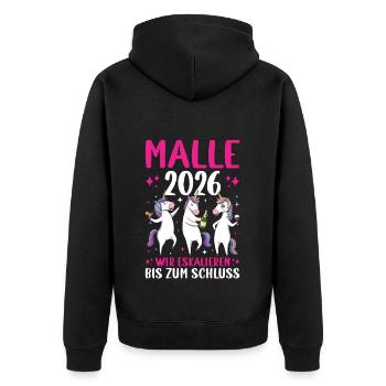 Malle 2026 Wir Eskalieren Bis Zum Schluss - Unisex Premium Bio Zip Hoodie - Schwarz - Hinten - Nico (187cm)