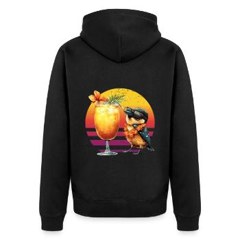 Chickadee trinkt Pina Colada Vintage Retro - Unisex Premium Bio Zip Hoodie - Schwarz - Hinten - Nico (187cm)