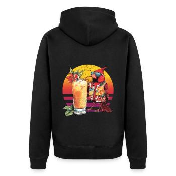 Roter Kardinal Vogel trinkt Pina Colada Hawaii - Unisex Premium Bio Zip Hoodie - Schwarz - Hinten - Nico (187cm)