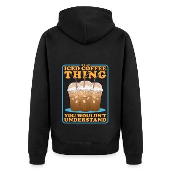 Eiskaffee Iced Coffee Kaffeeliebhaber Geschenk - Unisex Premium Bio Zip Hoodie - Schwarz - Hinten - Nico (187cm)