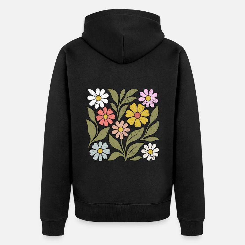 Boho Fleur sauvage - Veste à capuche bio Premium Unisexe - noir