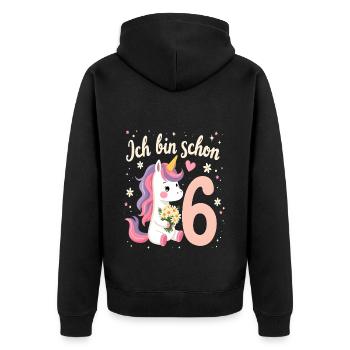 Licorne mignonne 6e anniversaire pour les filles - Veste à capuche bio Premium Unisexe - noir - Dos - Nico (187cm)