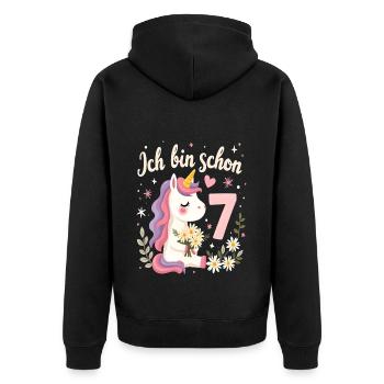 Licorne mignonne 7e anniversaire pour les filles - Veste à capuche bio Premium Unisexe - noir - Dos - Nico (187cm)