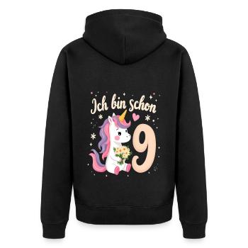 Licorne mignonne 9e anniversaire pour les filles - Veste à capuche bio Premium Unisexe - noir - Dos - Nico (187cm)