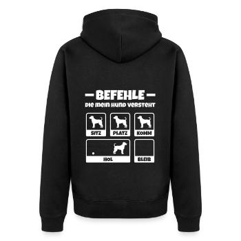 Befehle Die Mein Hund Versteht Spruch Hunde Lustig - Unisex Premium Bio Zip Hoodie - Schwarz - Hinten - Nico (187cm)