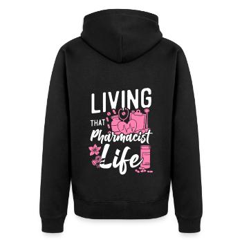 Pharmacy Tech Technician - Unisex Premium Bio Zip Hoodie - Schwarz - Hinten - Nico (187cm)