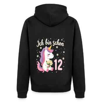 Licorne mignonne 12e anniversaire pour les filles - Veste à capuche bio Premium Unisexe - noir - Dos - Nico (187cm)