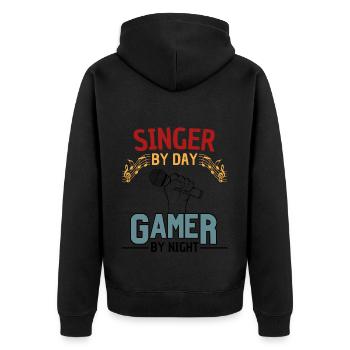 Musikliebender Gamer mit Humor - Unisex Premium Bio Zip Hoodie - Schwarz - Hinten - Nico (187cm)