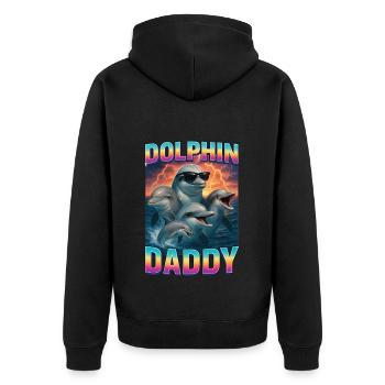 Delphin Papa - Unisex Premium Bio Zip Hoodie - Schwarz - Hinten - Nico (187cm)