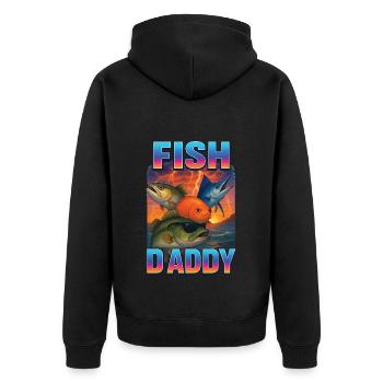 Fisch Papa - Unisex Premium Bio Zip Hoodie - Schwarz - Hinten - Nico (187cm)