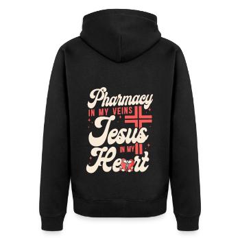 Pharmacy Tech Technician - Unisex Premium Bio Zip Hoodie - Schwarz - Hinten - Nico (187cm)