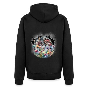 Maus Mäuse Ratte Blumen Blume Natur Umwelt - Unisex Premium Bio Zip Hoodie - Schwarz - Hinten - Nico (187cm)