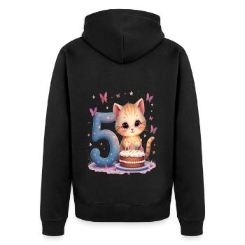 chaton mignon fille d’anniversaire 5 ans - Veste à capuche bio Premium Unisexe - noir - Dos - Nico (187cm)